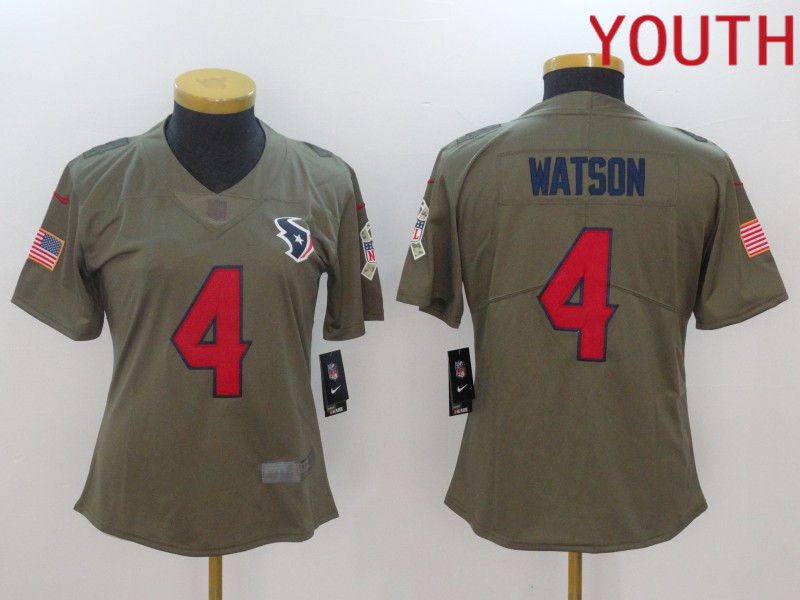 Youth Houston Texans 4 Watson Red Nike Olive Salute To Service Limited NFL Jersey